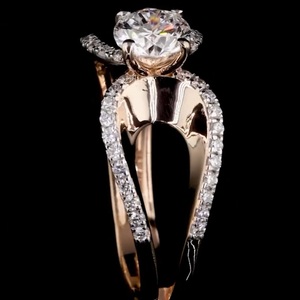 Anillo de Compromiso de Oro, Anillo de Boda Redondo, Joyería Geométrica con Microincrustaciones, Muestra Personalizada - Product Image 1