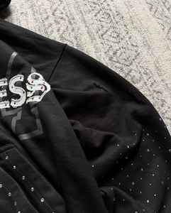 Sudadera con Capucha Extra Grande Personalizada con Gráficos de Diamantes de Imitación Negros, Sudadera Unisex de Estilo Urbano Vintage, Sudadera de Alta Calidad de Algodón y Felpa - Product Image 5