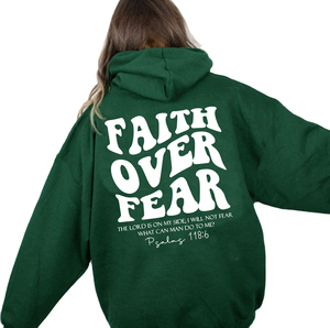 Sweat à capuche Faith Over Fear unisexe en coton blanc imprimé, pull décontracté pour l'automne - Product Image 6