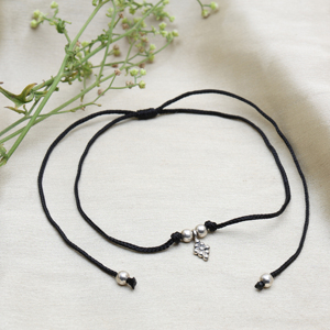 925 Silver Floral Charm Anklet on Black Cord Handcrafted Boho Jewelry Designer Charms for Girls Simple Stylish Party Waer Anklet - Product Image 2