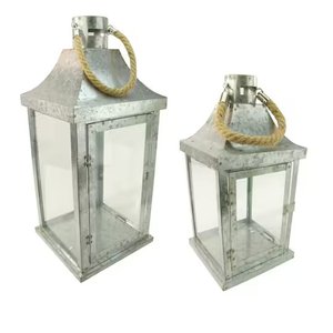 Farol de Metal Galvanizado de Hierro Crudo Hecho a Mano con Asa de Cuerda, Decoración Rústica para el Hogar, Decoración Colgante para Jardín Interior y Exterior - Product Image 1