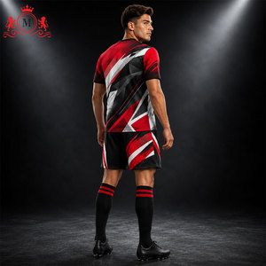 ชุดเสื้อฟุตบอลและกางเกงขาสั้นสีแดงดำขาวสำหรับผู้ชาย แบบระบายอากาศได้ดี ผลิตจากโพลีเอสเตอร์ เหมาะสำหรับผู้ใหญ่ - Product Image 5
