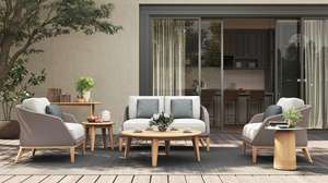 Sofá de Ratán de Lujo para Exteriores con Patas de Madera de Teca Sólida y Cojín – Muebles para Jardín, Patio y Resort - Product Image 2