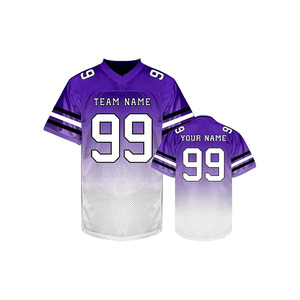 เสื้อฟุตบอลอเมริกันชายแบบสั่งทำ คอวี แขนสั้น ผ้าตาข่าย พิมพ์ลายสีม่วงเหลือง ชื่อทีมสั่งทำได้ตามต้องการ แบบ OEM - Product Image 2
