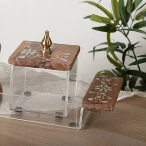 Juego de quemador de incienso Bakhoor tradicional de madera y latón con bandeja de acrílico - Product Image 2