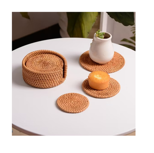 Sous-verre en rotin BOHO avec support, ensemble de sous-verres en rotin pour la maison, accessoire de table - Product Image 2