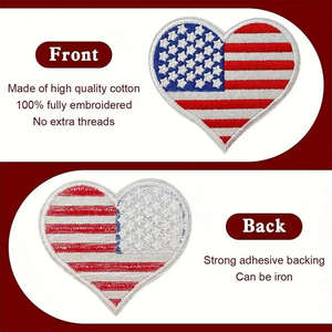 Patchs brodés thermocollants pour chapeaux, motif drapeau cœur patriotique, applique DIY - Product Image 6