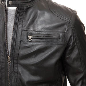 Blouson en cuir pour homme, style motard, chaud pour l'hiver, avec col montant et manches longues, tendance, vente en gros - Product Image 4