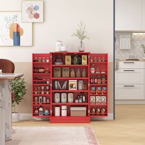 Credenza da Cucina in Rovere Massiccio da 104 cm, Mobile Autoportante con 5 Ripiani e Doppie Ante per Sala da Pranzo e Stoccaggio Domestico - Product Image 2
