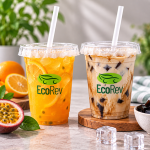 Gobelets en plastique PET écologiques personnalisés, gobelets transparents en PET pour jus, soda, eau à emporter avec couvercles plats - Product Image 4