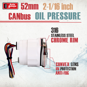 Manómetro de Presión de Aceite CANbus de 52 mm (2 1/16 pulgadas) con Pantalla LED Súper Blanca, Carátula Analógica Negra, Luz de Advertencia de 12V para Camiones, Autobuses y Coches - Product Image 5