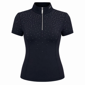 Chemises de concours d'équitation à manches courtes pour femmes, respirantes, de haute qualité, avec strass - Product Image 2