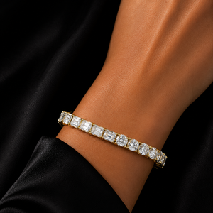Bracelet tennis en or jaune 14 carats avec diamants de laboratoire taille émeraude et taille ronde, qualité DEF VVS, cadeau d'anniversaire, bijoux fins, fournisseur en gros - Product Image 2