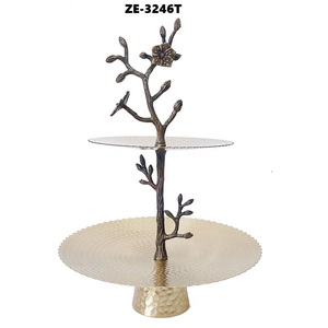 Support à gâteau en métal fait main, plateau de présentation de gâteaux en métal robuste pour hôtel, restaurant, buffet ZE-3246T, support à gâteau en métal à 2 niveaux, design arbre - Product Image 1