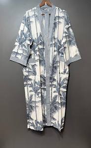 Kimono largo de algodón con estampado artesanal indio para mujer, cuello en V, manga larga, estilo bohemio, para estar en casa o la playa, ideal para primavera. - Product Image 2