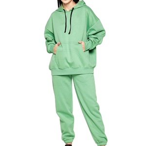 Conjunto Deportivo Verde con Capucha para Mujer, Manga Larga, Color Sólido, Corte Holgado, Informal, para Otoño, con Bolsillos Laterales y Cintura Elástica - Product Image 3