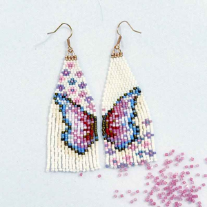 Miyuki Seed Bead Butterfly <b>Earrings</b>: Handmade Fringe Dangle <b>Earrings</b> - Product Image 3