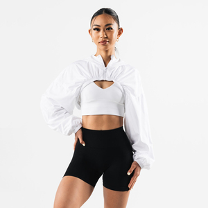 Veste coupe-vent courte personnalisée pour femme, à capuche, légère, en polyester, coupe-vent, style streetwear, étiquette OEM, vente en gros, vestes tendance - Product Image 1