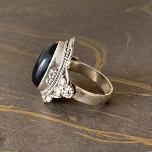 Elegant Black Onyx <b>Ring</b> 925 Sterling Silver Oval Cabochon Antique Design <b>Statement</b> Jewelry - Product Image 5