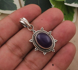 Colgante de Plata de Ley 925 con Lapislázuli Natural y Baño de Platino, Gema Rosa, Joyería al por Mayor, Precio de Fábrica - Product Image 2