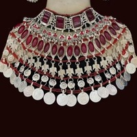 Parure de bijoux vintage antique en perles turquoise, collier, boucles d'oreilles et bijou de tête, style Kuchi afghan, pour femmes, bijoux de mariage indiens et pakistanais