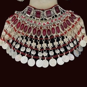 Vintage Antique Turquoise Beads Necklace Earrings Head Piece Afghan Kuchi Women <b>Jewellery</b> Indian Pakistani Wedding Jewelry <b>Sets</b> - Product Image 3