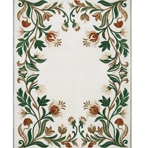 Tapis d'intérieur rectangulaire en laine tuftée à la main à motif floral, à poils moyens, antidérapant, pour salon, style transitionnel, décoration intérieure - Product Image 3
