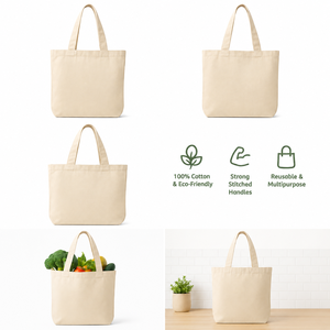 100% Cotton Canvas Reusable Shopping Tote <b>Bag</b> Eco-friendly Washable Grocery <b>Bag</b> Letter Pattern <b>Medium</b> <b>Size</b> Hand Length Handle - Product Image 3