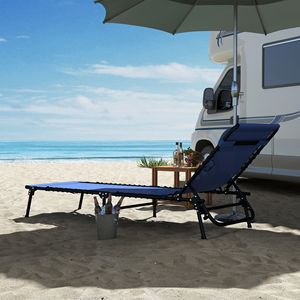 Lettino Pieghevole Moderno a 4 Posizioni, Reclinabile Portatile con Rete Traspirante, Regolabile per Esterni e Patio, Blu Scuro - Product Image 2