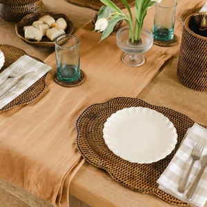 แผ่นรองจานรูปวงรีลายสแกลลอป ทำจากหวาย งานฝีมือสำหรับตกแต่งภายในสไตล์โมเดิร์น  งานแฮนด์เมดจากเส้นใยธรรมชาติ สำหรับตกแต่งโต๊ะ - Product Image 6