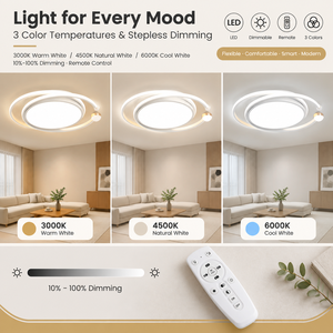 Plafonnier LED moderne à intensité variable de 100W, avec télécommande, trois températures de couleur, pour salon, salle à manger - Product Image 2