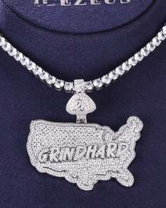 Colgante con Mapa de EE. UU. de Moissanita y Grabado, Plata 925 Bañada en Rodio, Joyería Hiphop para Hombre, Regalo - Product Image 1