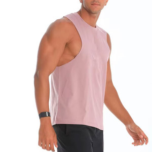 Débardeur rose sans manches pour homme, col rond, tricoté, 100 % polyester, logo uni sur le devant, décontracté, respirant, coupe sport, idéal pour l'été - Product Image 4