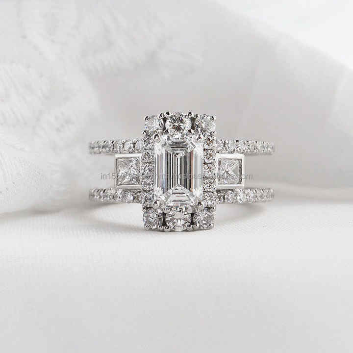 IGI/GIA Lab Grown Emerald Cut Diamond Vintage 14k White Gold Wedding/Engagement Unisex Ring for Anniversary Parties