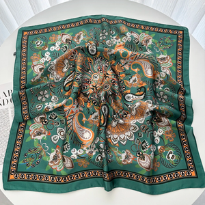 Spring Summer Lotus Print Satin <b>Scarf</b> <b>Square</b> Neckerchief for Women Head Wrap Fashion Decorative Accessory Bandana - Product Image 6