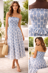 Women Cotton Skirt and Top Set Bobbin Elastic Ruffle Sleeveless Top Tiered Frill Long Skirt Hand Block Print Masterpiece - Product Image 3