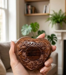 Rosewood Heart Urn Floral Filigree Carved Wood <b>Keepsake</b> <b>Memorial</b> Urn rosewood heart urn carved wooden heart urn floral carved - Product Image 5
