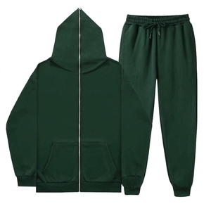 Conjunto Deportivo Unisex Negro, Sudadera con Capucha y Cremallera, Pantalones Jogger, Color Sólido, Ropa Casual de Otoño, Material de Algodón de Longitud Completa - Product Image 6