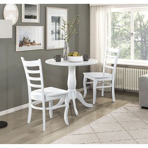 Set da 3 Pezzi con Finitura Bianca: Tavolo e Due Sedie in Legno con Schienale a Scala, Stile Rustico Casual per Cucina e Sala da Pranzo - Product Image 1