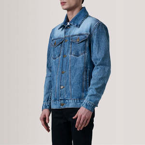 Veste d'hiver en cuir véritable pour homme Relevo, bleu délavé, col rabattu, coupe classique, simple boutonnage - Product Image 2