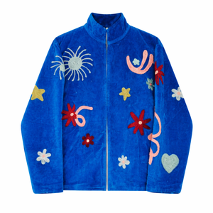 Veste bomber en velours brodée sur mesure Suzani pour femmes, faite à la main, doublure en coton floral, vêtements d'extérieur - Product Image 1