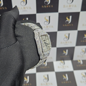 SARVA Rectangle Analog Iced Moissanite <b>Automatic</b> <b>Skeleton</b> <b>Watch</b> 41mm Sapphire Crystal Stainless Steel Luxury Hip Hop Mechanical - Product Image 2
