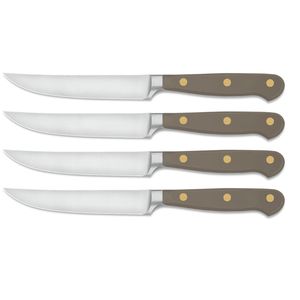 Ensemble de 4 couteaux à steak de qualité restaurant avec lames en acier inoxydable à tranchant fin et manches noirs robustes pour une découpe précise du bœuf - Product Image 1