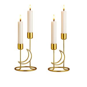 Gold Metal <b>Candle</b> Stands Set of 2 Modern Decorative Candlestick Holders for Wedding Birthday Party & <b>Dinner</b> Table Decor - Product Image 1