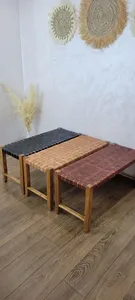 Banc en bois marocain moderne fait main, tabouret berbère, banc d'entrée pour appartement, siège d'appoint écologique - Product Image 5