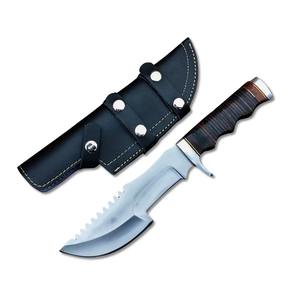 Cuchillo de caza personalizado hecho a mano de acero de Damasco con gancho para desollar, espiga completa, para camping al aire libre, con mango de madera y pasador de latón - Product Image 2