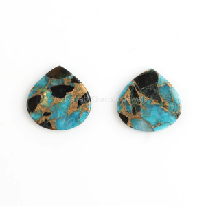 Nouvelle arrivée 14mm plat forme de coeur bleu noir Turquoise cuivre naturel Composite pierre précieuse en vrac pour la fabrication de bijoux calibré - Product Image 1