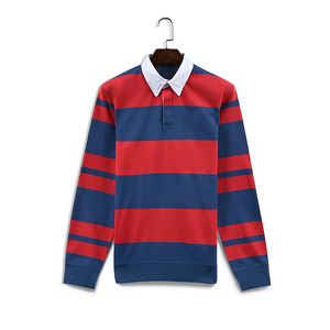Customized Breathable Quick Dry Rugby Shirts Slim Fit Full Sleeve Turn Collar Stripe Cotton Rugby Polo Shirts For Adults - Product Image 1