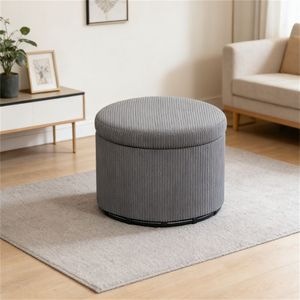 Round Storage Footstool <b>Ottoman</b> in Gray Convenient <b>Stools</b> & <b>Ottomans</b> - Product Image 1