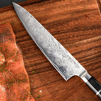 Couteau de chef artisanal en acier Damas pour le camping en plein air et la chasse, avec manche ergonomique en bois, compatible lave-vaisselle et construction robuste